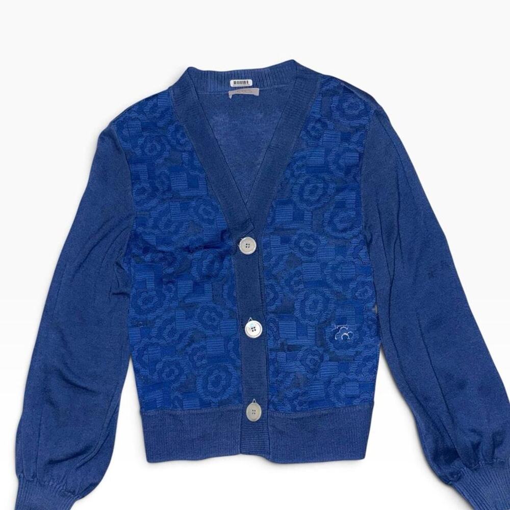 Blue eres cashmere cardigan with lace and mother of pearl buttons